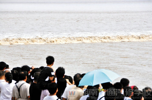 上万游客纷纷赶往浙江海宁的“盐官镇”观潮景区