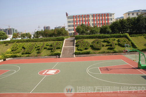 湖南万通汽修学校，标准篮球场